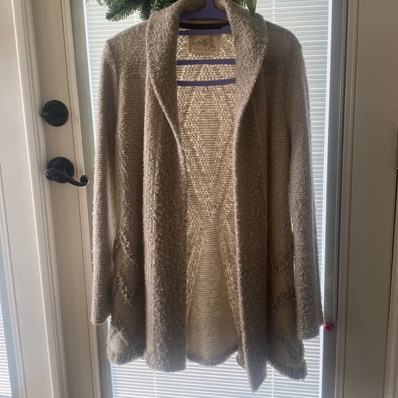 Anthropologie Sweaters - Anthropologie Angel Of The North Wool Blend Drape Tan/Cream Boho Cardigan Large